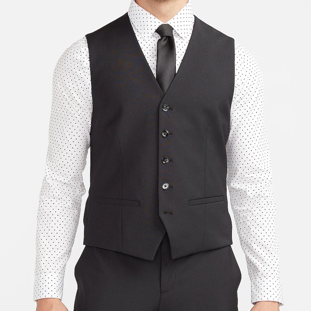 Express Slim Black Wool-Blend Modern Tech Suit Vest